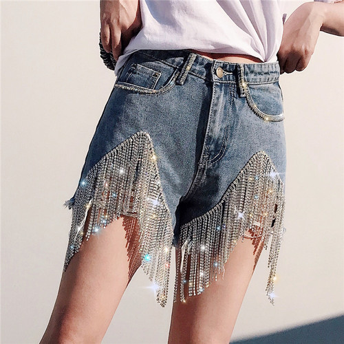 白流苏闪闪水钻链条ins泰国热裤