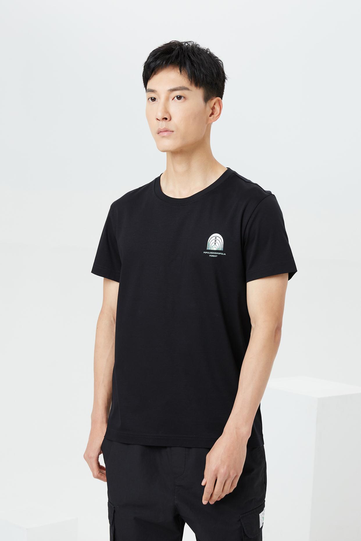 利牌夏薄款圆领黑纯棉男短袖T恤