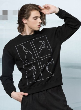 2025冬 利牌Q9DTX0051S圆领黑色男厚卫衣商务休闲长袖T恤剩170-84