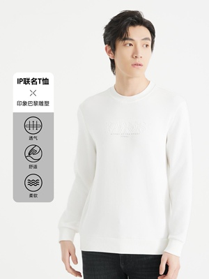 2026春秋 利24QTX6042Y纯白男圆领长袖针织T恤卫衣休闲170-88A