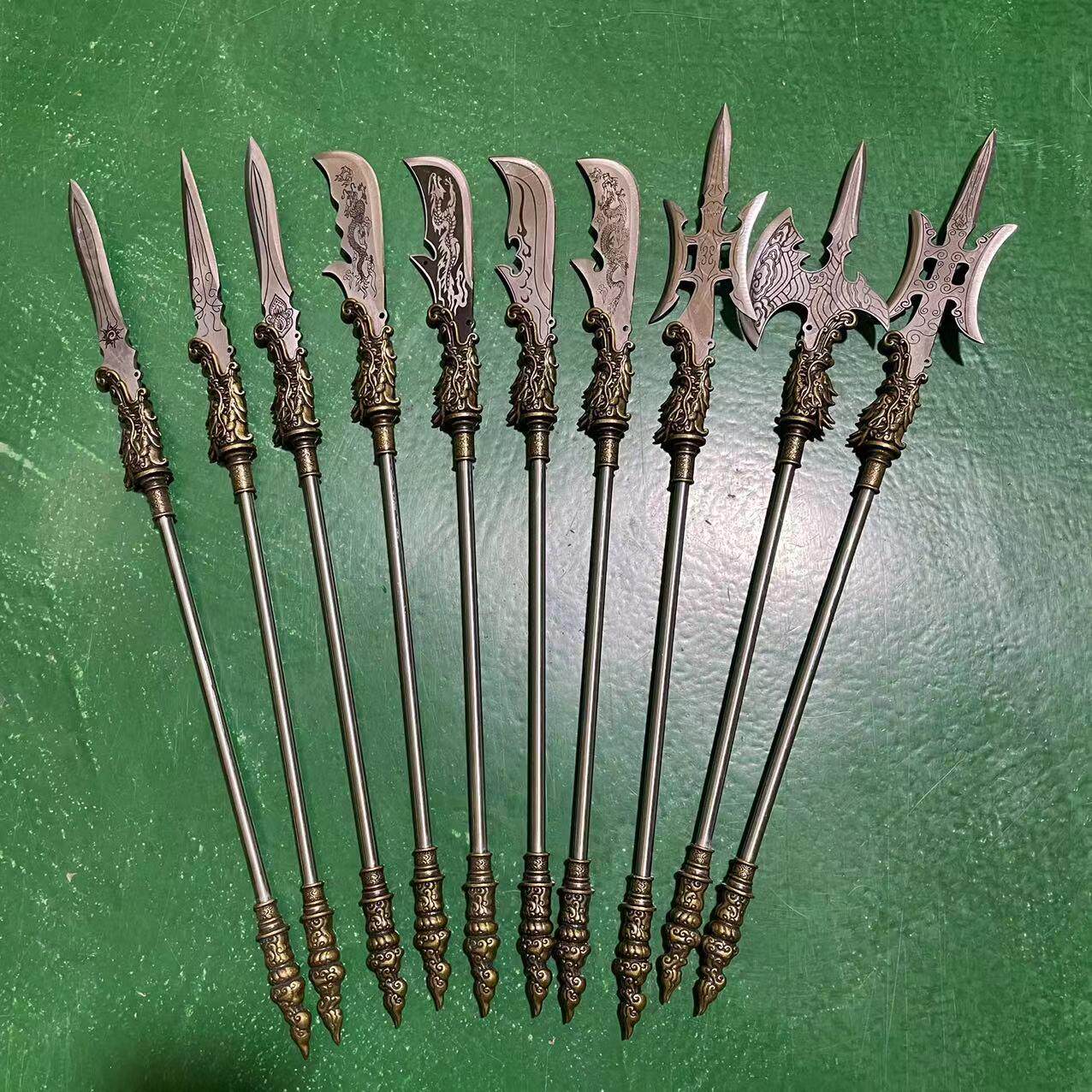 微缩三国十八般兵器关刀落花斧吕布方天画戟纯铜装具桌面摆件茶道图片