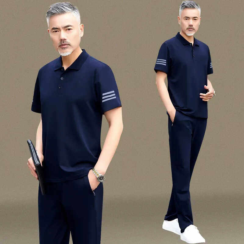 中老年运动套装男夏季短袖T恤夏装棉质短袖衣服夏天男士休闲套装