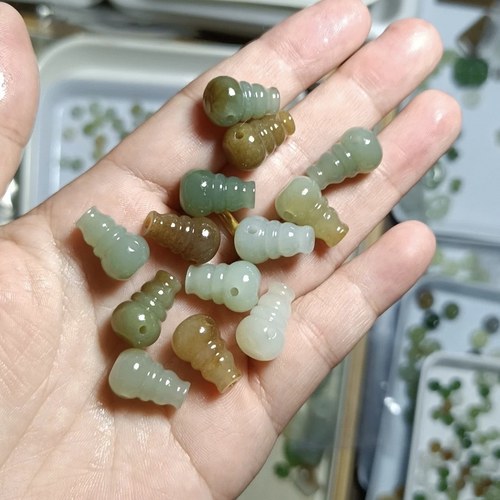天然新疆和田玉三通卡10散珠子玉石手持配珠diy串珠文玩佛头配饰
