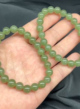 天然和田玉手串青海料湖水绿圆珠卡8单圈素款男女款百搭简约手链