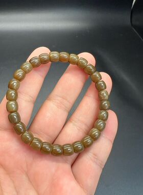 天然和田玉且末糖料卡6mm直切手串新疆玉石老型珠手链简约送礼物