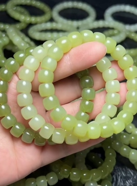 天然和田玉直切手链男女款青黄口玉石手串饰品礼物老型珠串卡10mm