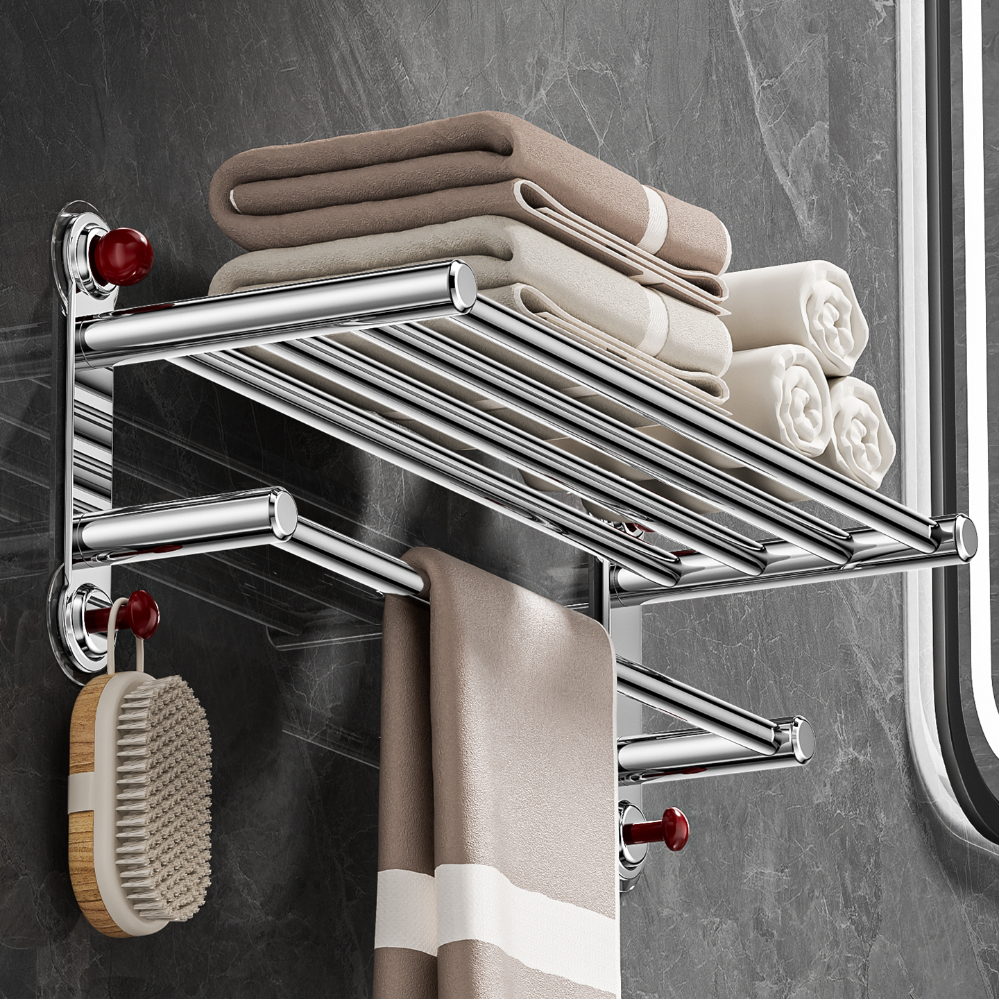 浴室毛巾架304不锈钢酒店宾馆浴巾架卫生间置物架壁挂免打孔挂件
