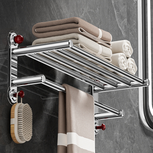 浴室毛巾架304不锈钢酒店宾馆浴巾架卫生间置物架壁挂免打孔挂件