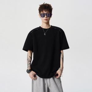 刺绣解构拼接T恤男女款简约设计感百搭休闲时尚痞帅圆领短袖上衣