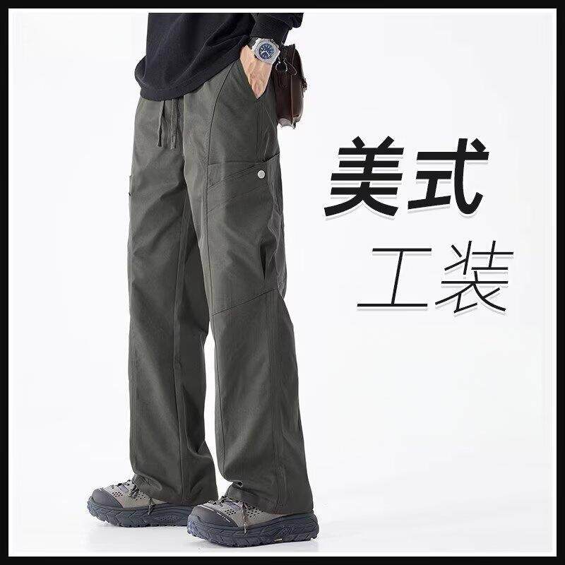 潮牌高街工装卫裤男款户外机能冲锋裤纽扣设计潮流松紧腰休闲裤子
