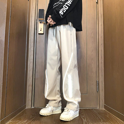 米白色裤子男春季欧美vibe风直筒工装裤户外hiphop登山机能冲锋裤