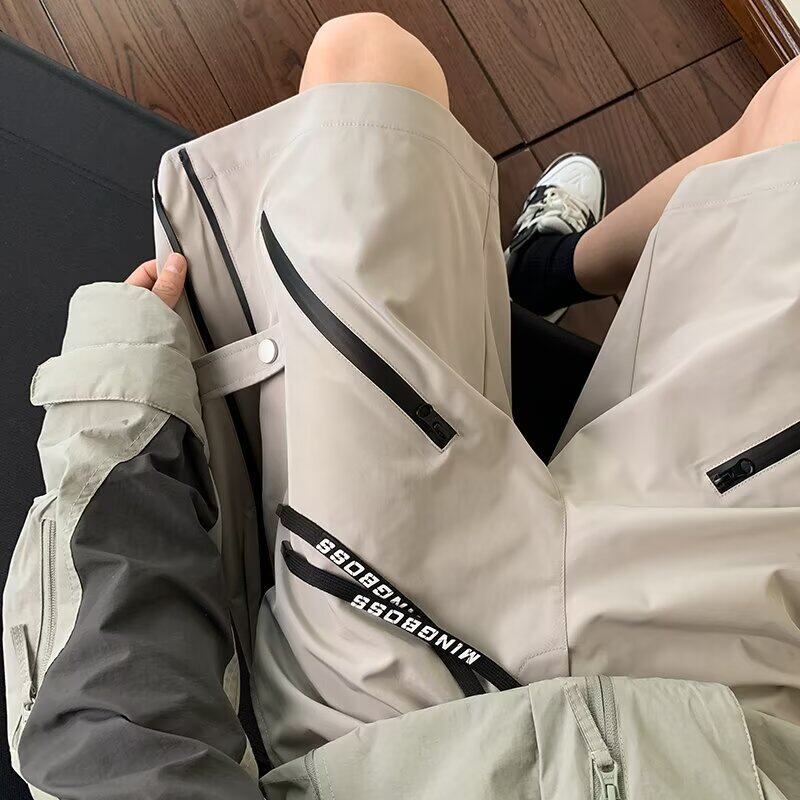 美式机能短裤男夏季宽松大码设计感小众拉链裤子休闲运动五分中裤