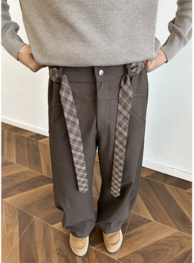 男装休闲裤胖胖到家宽松阔腿裤纽扣中腰3XL2XL4XLXL5XLML时尚都市