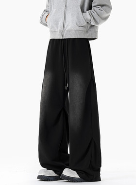 男装休闲裤胖胖到家直筒工装裤做旧褶皱褶皱中腰3XL2XL4XLXL5XLM