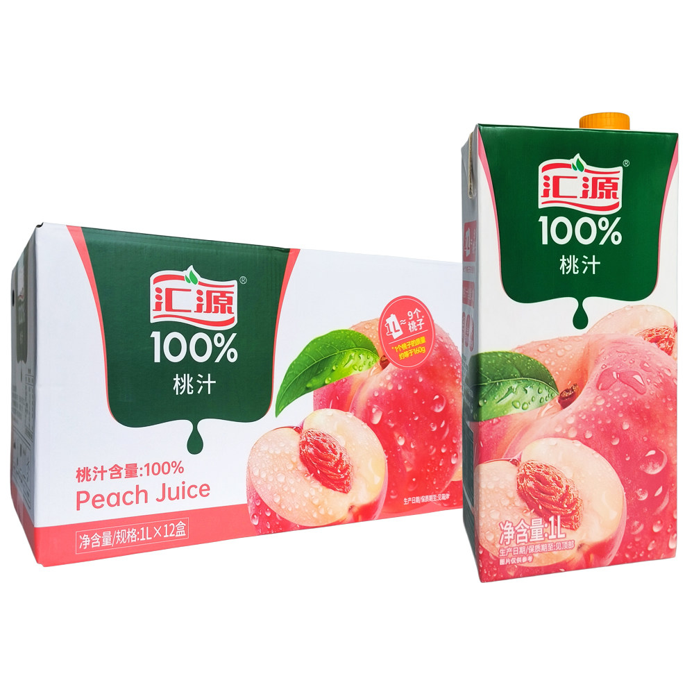 汇源果汁100%桃汁果汁饮料1L*12盒整箱果汁饮料
