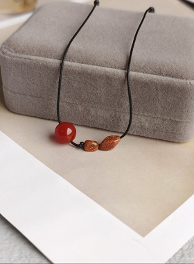 简约闪闪金砂石随形黑绳项链转运款红玛瑙锁骨链闺蜜项链可调节