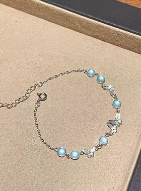 S925银蓝水翡翠蝴蝶手链小清新
