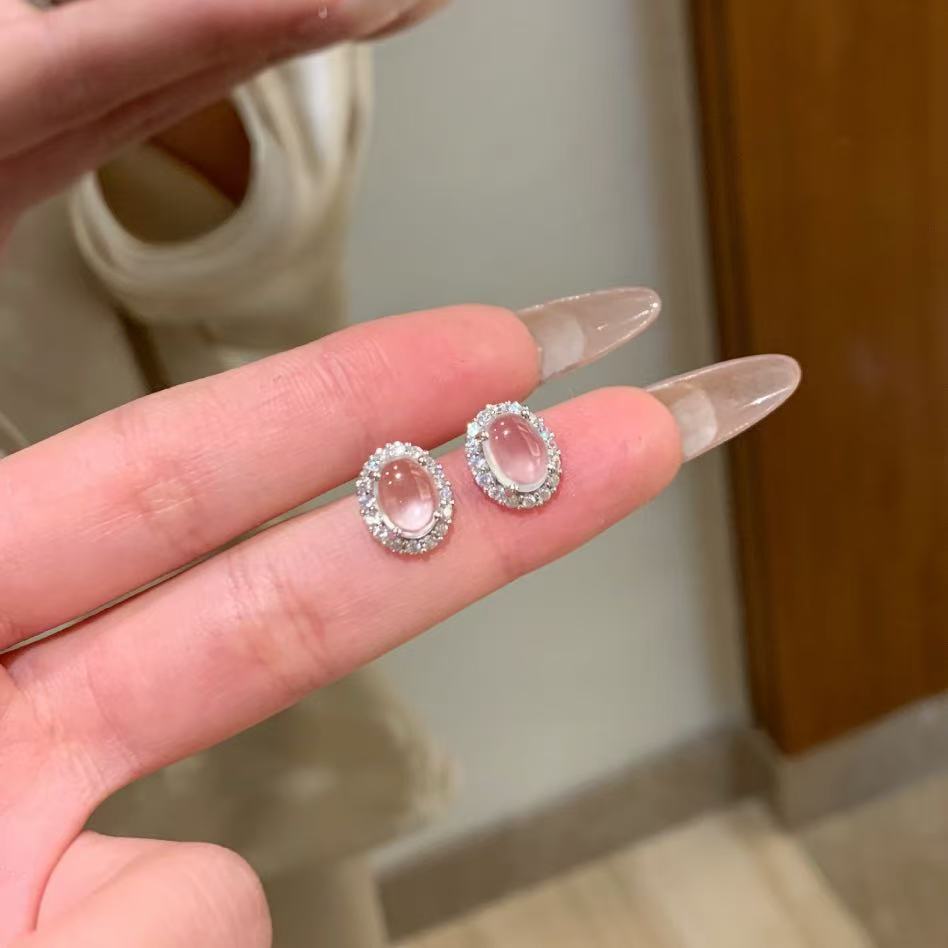 s925银水沫玉耳钉小清新简约气质百搭小众高级感设计款