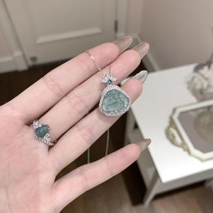 S925纯银新中式中国风天然蓝水翡翠佛公吊坠冰种翡翠项链笑佛小众