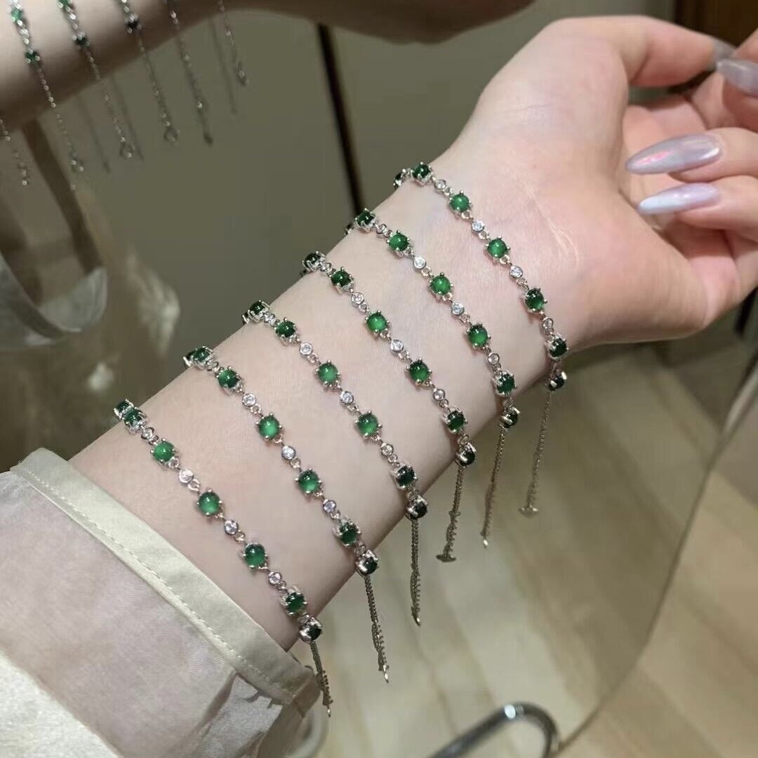 s925银天然阳绿翡翠手链简约小众高级感时尚设计款女