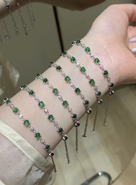 s925银天然阳绿翡翠手链简约小众高级感时尚设计款女