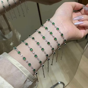 s925银天然阳绿翡翠手链简约小众高级感时尚设计款女