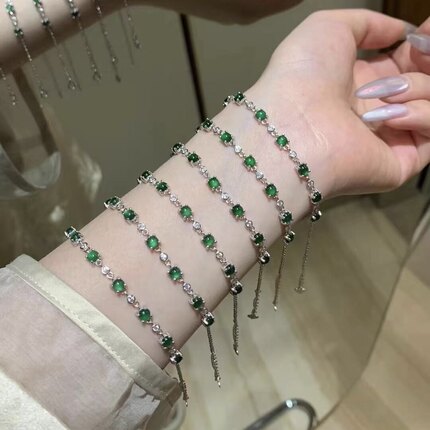 s925银天然阳绿翡翠手链简约小众高级感时尚设计款女