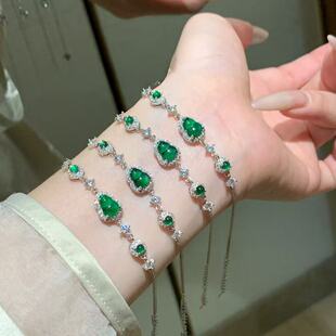 s925银天然阳绿葫芦翡翠手链新中式 小众百搭设计款