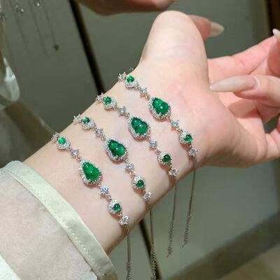 s925银天然阳绿葫芦翡翠手链新中式小众百搭设计款