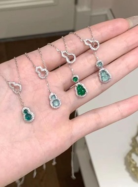 s925银冰透小葫芦吊坠项链