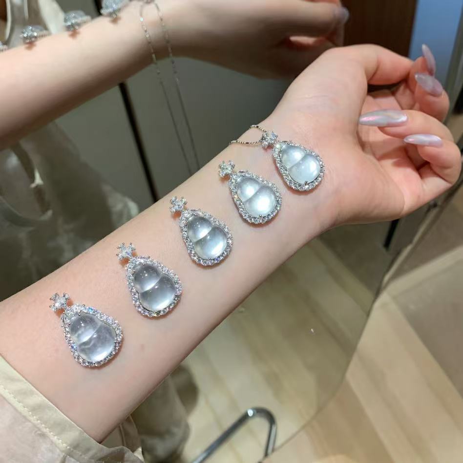 s925银天然水沫玉葫芦吊坠新中式小众国风高级感女