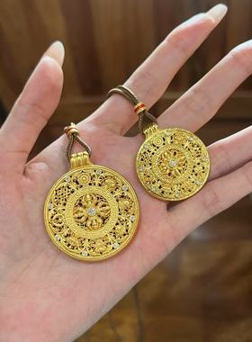 沙金点钻福运八宝镶钻罗盘金刚杵吊坠韦雪同款罗盘挂坠