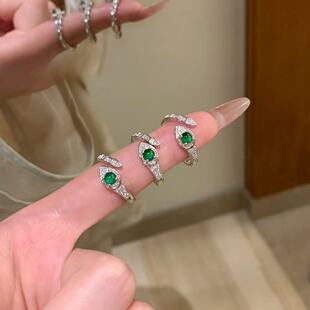 s925银天然阳绿翡翠蛇戒指高级感轻奢款女气质高级感百搭