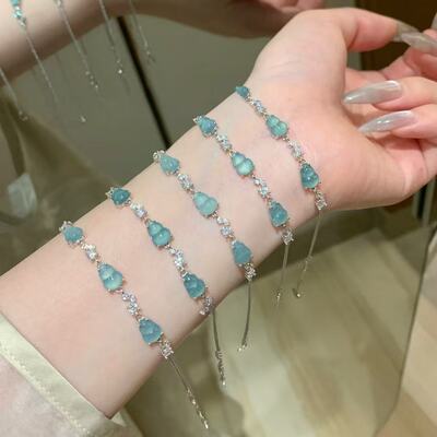 s925银天然蓝水葫芦翡翠手链小清新小众 气质设计款