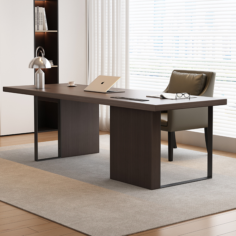 意式极简现代简约家用烟熏书桌实木工作台电脑桌老板写字台办公桌
