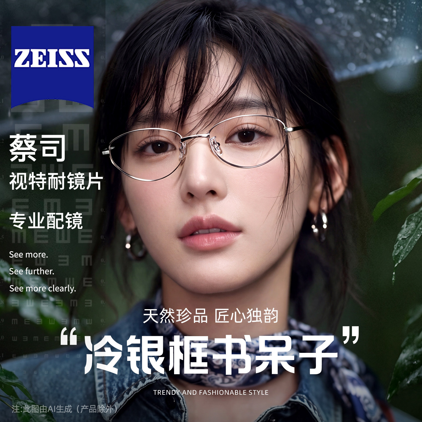 CAPONI书呆子猫眼镜女超轻冷银框图片
