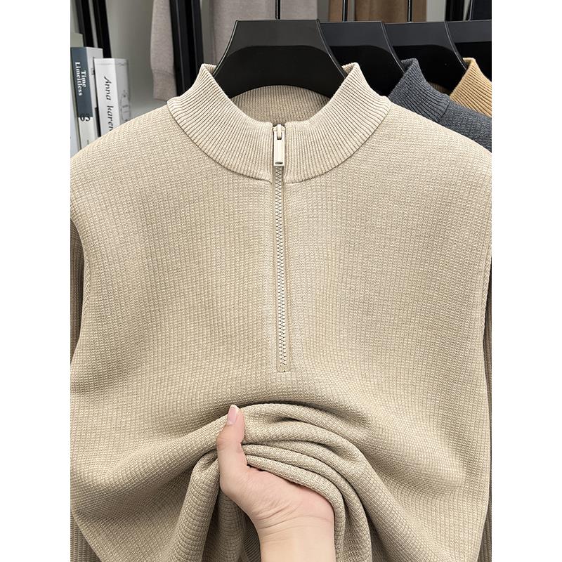 高级感拉炼毛衣男士加厚秋冬款保暖半高领男士针织衫外穿休闲上衣