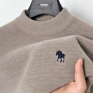 加绒加厚半高领内搭毛衣男中年爸爸冬装雪尼尔保暖套头打底针织衫