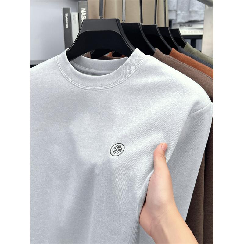 2025新款德绒打底衫男秋冬季宽松高端休闲男士双面绒长袖T恤