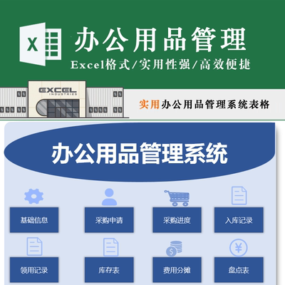 办公用品管理系统 采购申请单进度入库领用记录库存费用分摊表格