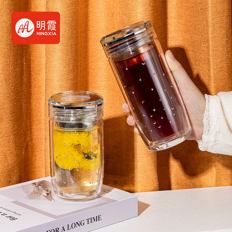 高硼硅玻璃杯咖啡豆浆果汁牛奶带盖可爱2026外出携带高颜值水杯子