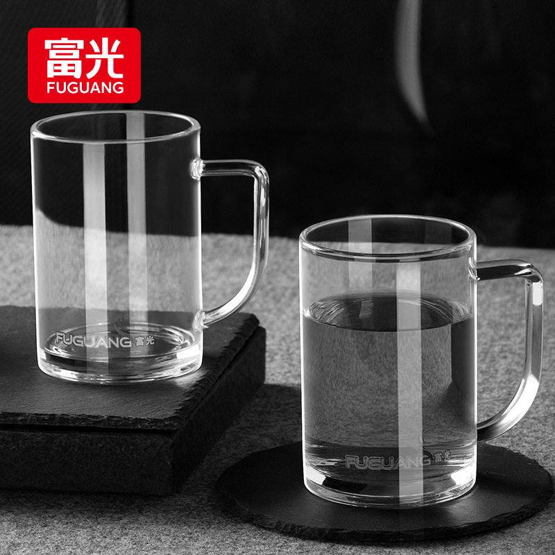 富光高硼硅玻璃杯家用办公室带把手大容量无盖泡茶杯透明加厚水杯