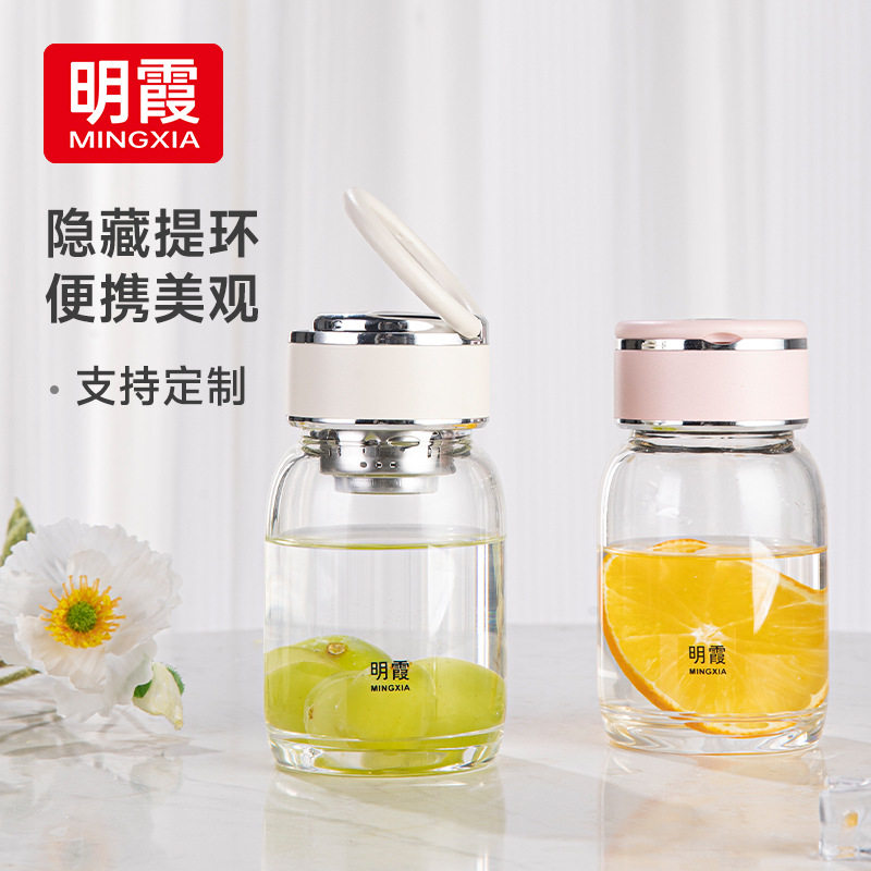 耐热高硼硅玻璃杯女生高颜值可爱透明胖胖水杯女款小号便携泡茶杯