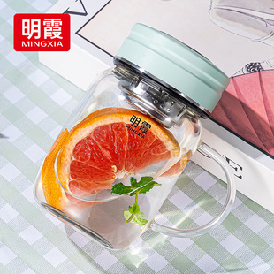 高硼硅耐热玻璃杯大肚杯带茶隔高颜值女士家用可爱泡茶水杯带把手