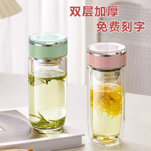 双层玻璃杯女茶水分离泡茶杯高颜值鹅蛋水杯高硼硅办公室杯子家用