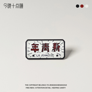 做一个中国新青年可好？小众设计感胸针情侣金属徽章配饰 十点睡