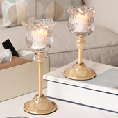 轻奢高级感金属水晶玻璃蜡烛台高脚北欧式 饰摆件 浪漫烛光晚餐桌装