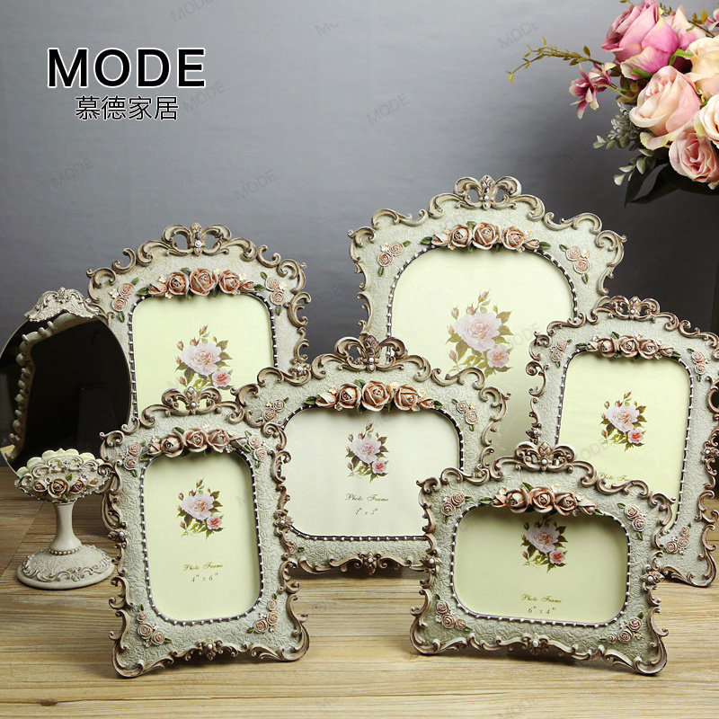 欧式田园玫瑰浮雕树脂6寸相框7寸相架复古创意结婚礼物装饰摆件