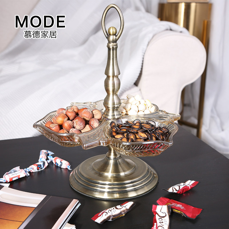 欧式奢华水晶玻璃分格果盘糖果干果盘水果盘美式客厅茶几家用摆件