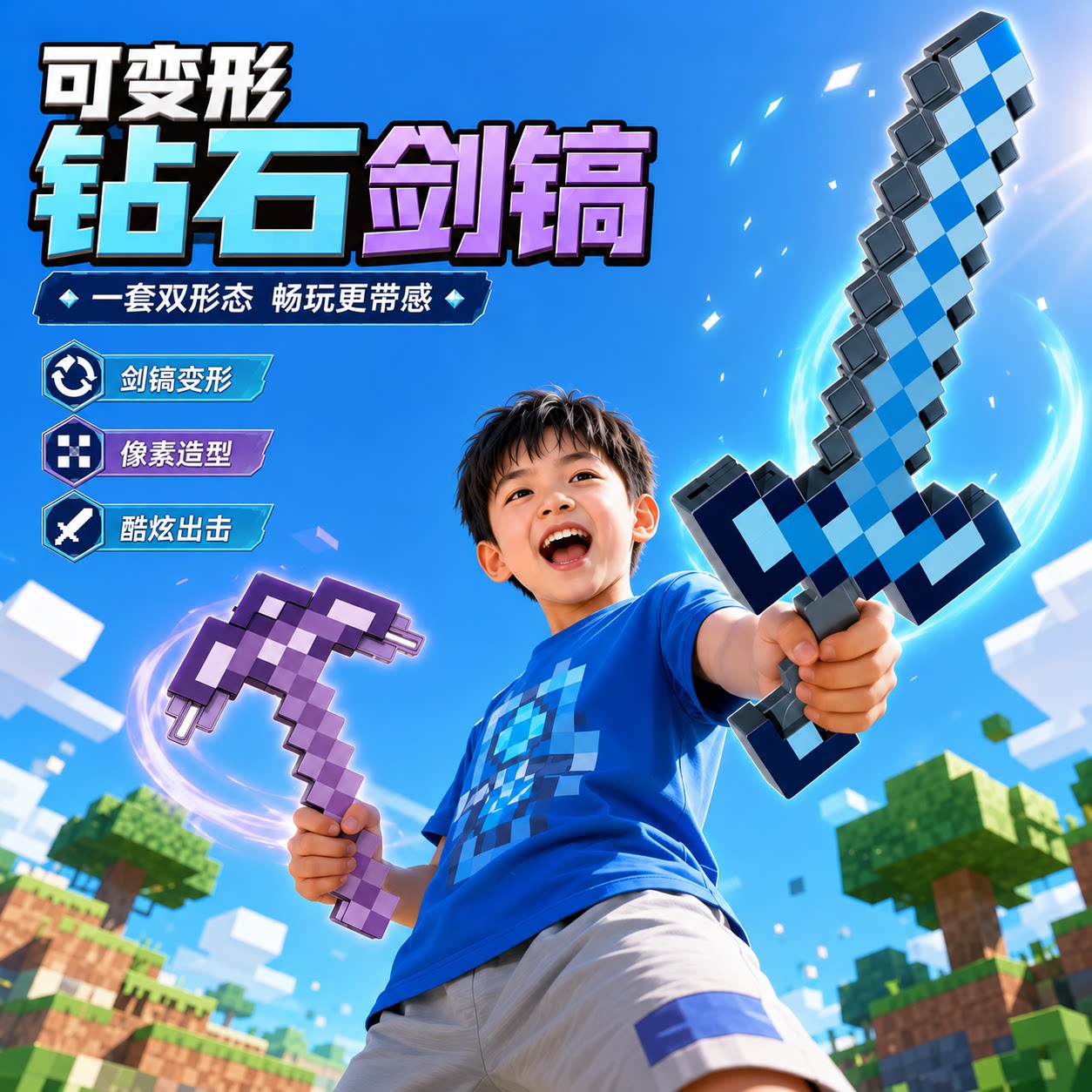 我的钻石剑镐子变形发光世界玩具图片